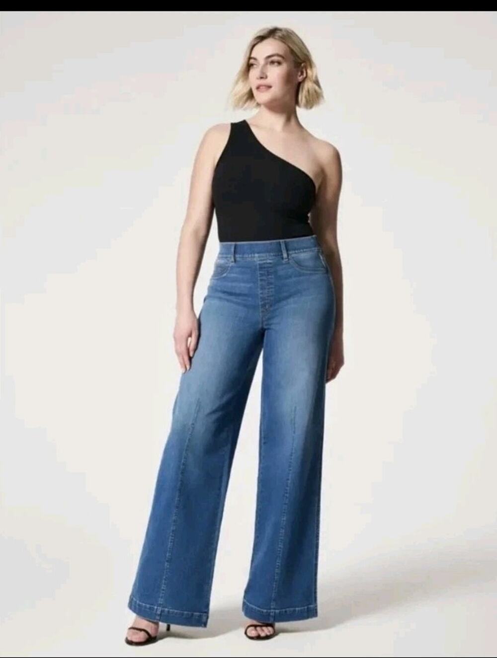 Spanx Seamed Front Wide Leg Blue Cotton Blend Jeans 3X